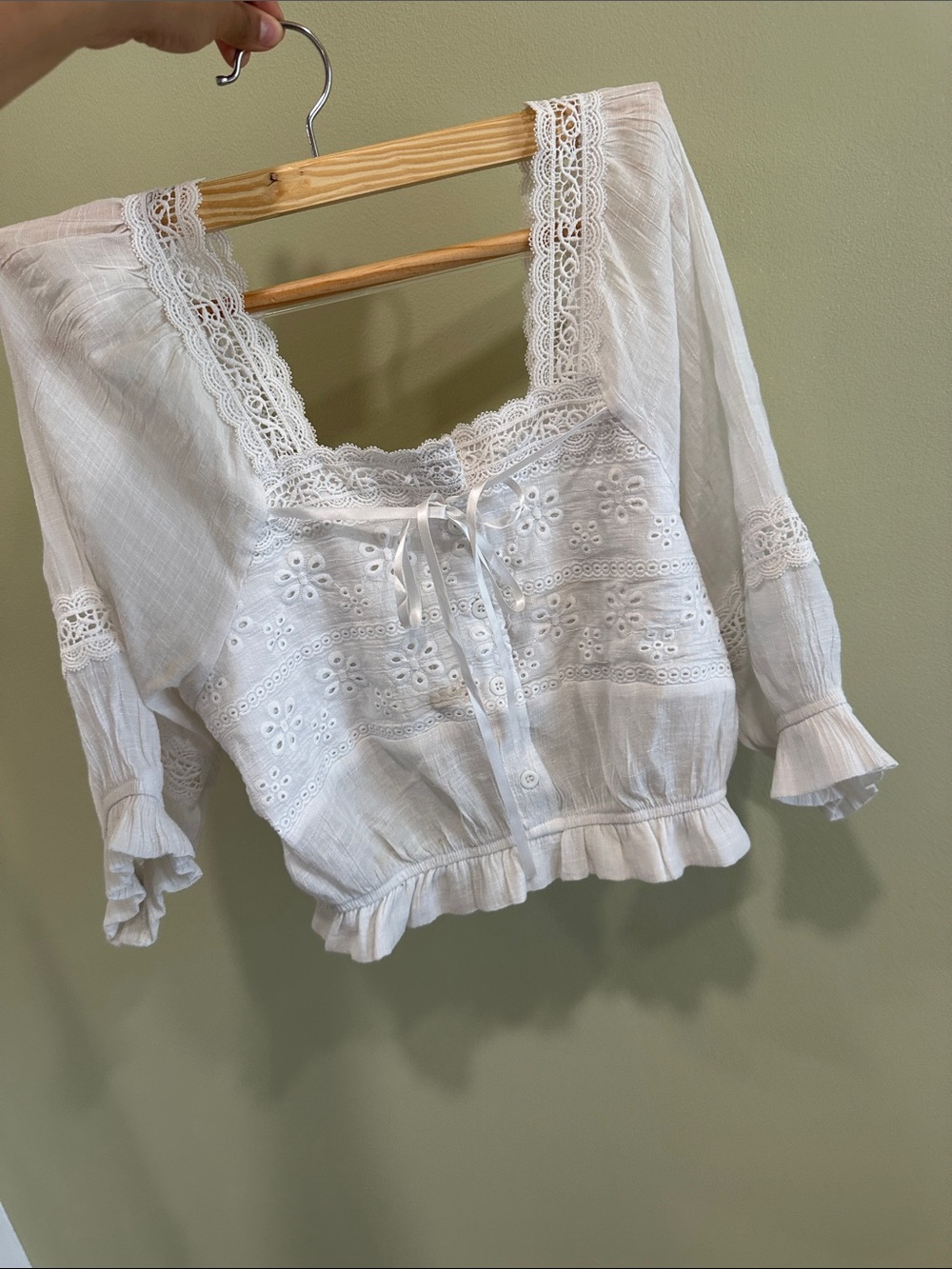 White Lace-Trim Eyelet Peasant Blouse - Women